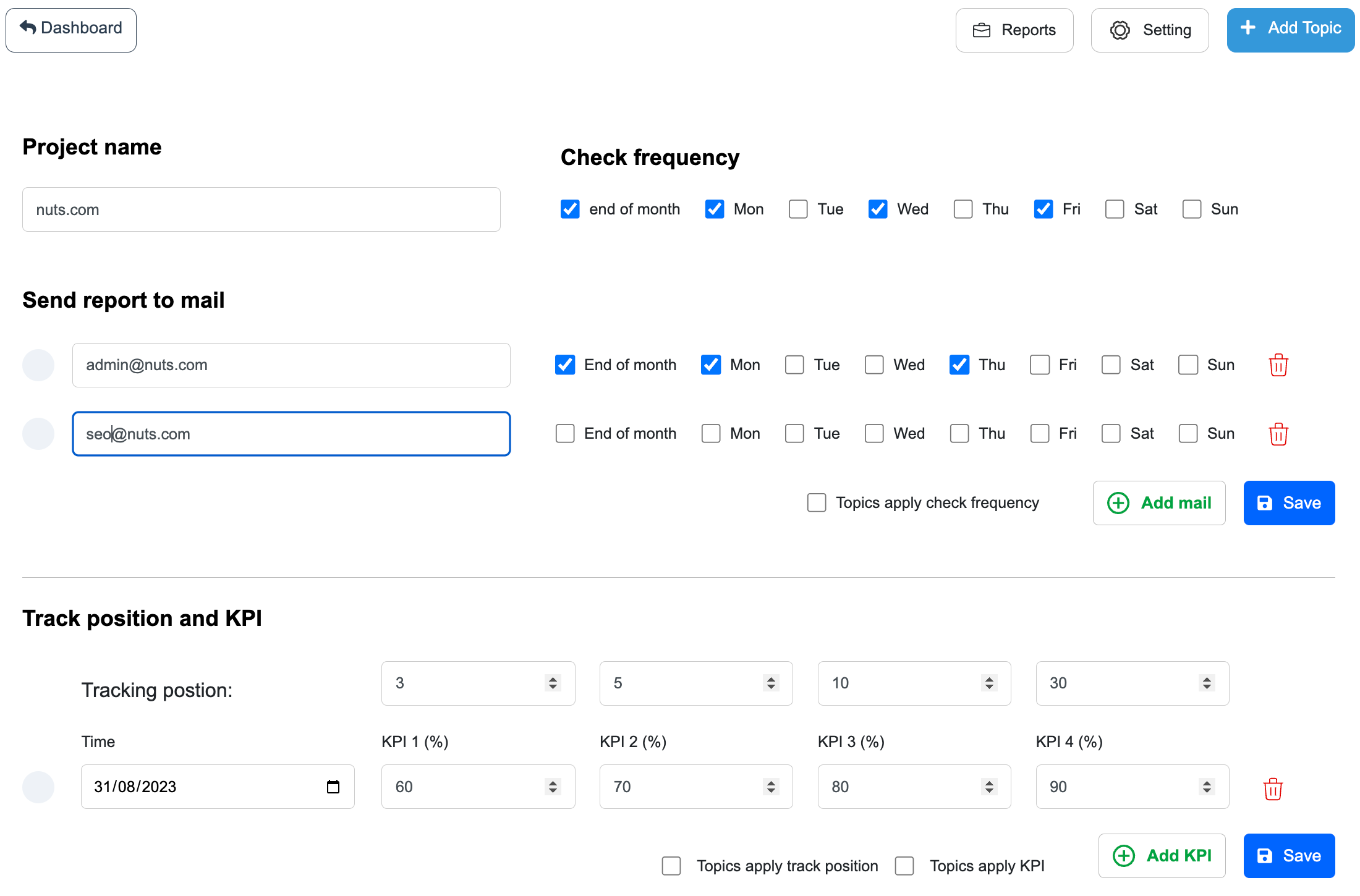 Check the keyword rankings